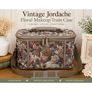 VTG Jordache Floral Tapestry Makeup Train Case 80s Cosmetic Travel Bag
